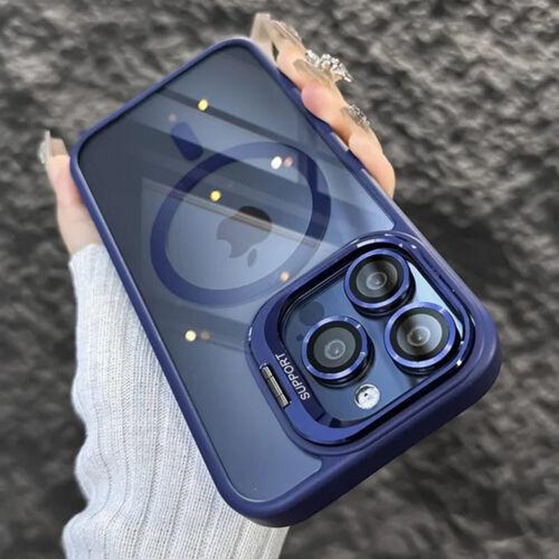 For Apple Iphone 17 16 15 14 13 12 Max plus Pro Magnetic Mobile Phone Case with Magsafe Camera Ring Holder, Military-Grade Protection, Anti-Fall, Non-Yellowing, Wireless Casing Protector Cover, Black