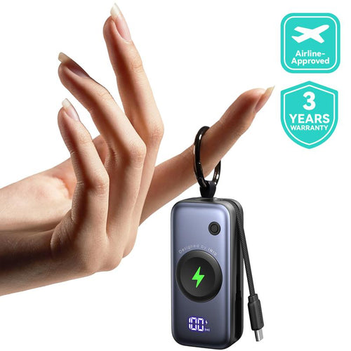 INIU Snapgo Mini 5000Mah Portable Charger with Built-In Cables Keychain 20W PD Fast Charging Lightweight LED Display Power Bank for Apple Watch Ultra SE 2/3 Series Iphone Air 8 ~ 17 Airpods Series Travel Battery Pack USB Type-C Phone Charger Perfect Gift