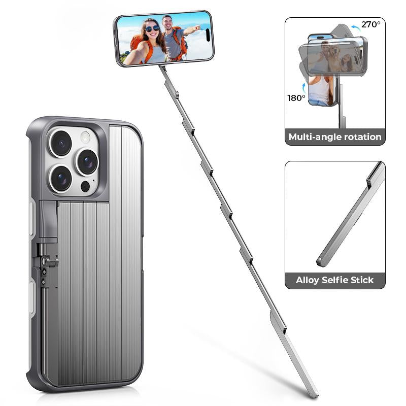 TIDEOK Bluetooth & Extendable Selfie Stick Phone Case for Iphone 13/14/15/16, Shockproof Protection, Abs+Alloy – Handheld for Concerts & Travel