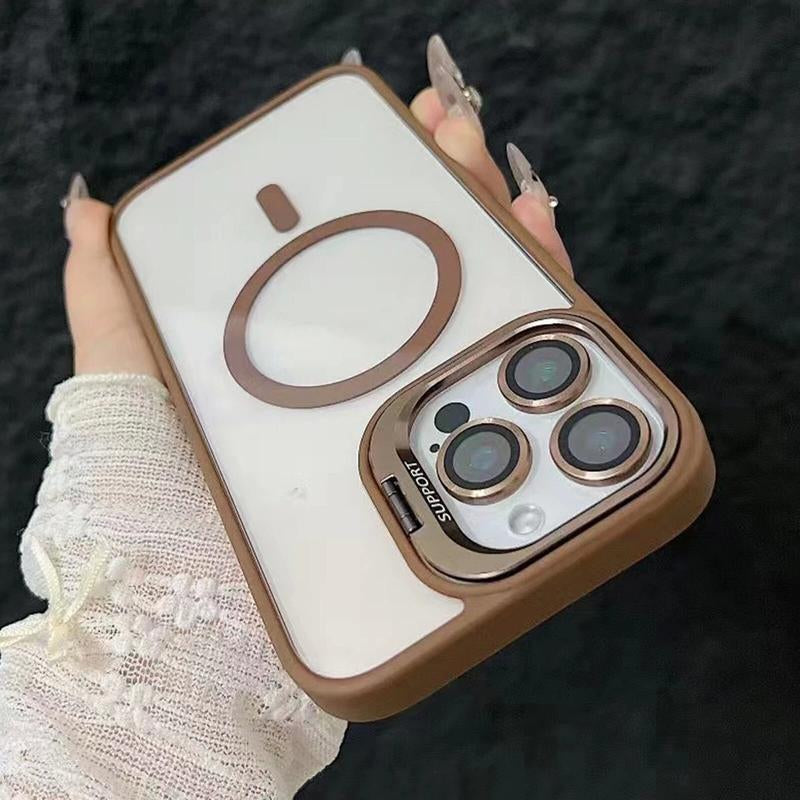 For Apple Iphone 17 16 15 14 13 12 Max plus Pro Magnetic Mobile Phone Case with Magsafe Camera Ring Holder, Military-Grade Protection, Anti-Fall, Non-Yellowing, Wireless Casing Protector Cover, Black